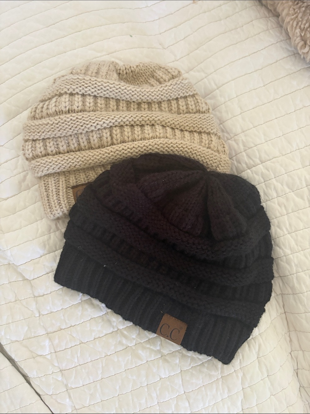C.C Knit Beanie Set — Black & Cream